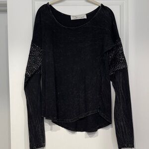 Vintage Havana Distressed Black Long Sleeve Top